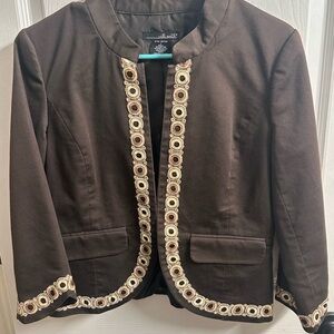Brown Blazer with Cream Embellishments
